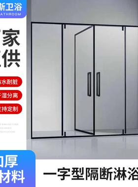 T型不锈钢浴室门工程黑色钢化玻璃浴室平开门淋浴房淋浴门轻奢风