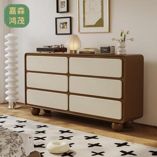 全实木六斗柜客厅网红餐边柜中古风抽屉柜简约卧室客厅现代储物柜