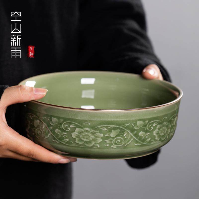 空山新缠枝茶洗雨泉青瓷大号仿古缠枝纹茶洗陶瓷配中水洗茶龙道件