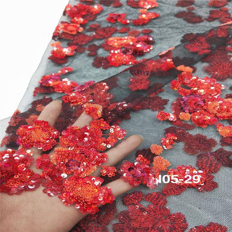 网刺色绣面料珠珠子亮管片珠片满幅多钉珠面料婚纱纱ys7礼服面料