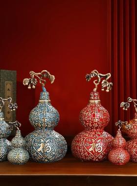 葫福星高照饰黄铜百福葫芦摆件可开盖店铺开业送芦礼261桌面铜装