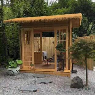 户外庭室院网红茅草木屋茶室F959578T别墅房民宿防腐农家乐外造木