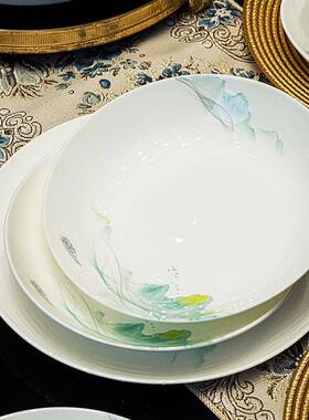 山骨瓷盘子家用VYS深汤陶盘高温唐菜瓷盘蘸料碟中式可微波餐具