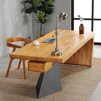 2438工气作室实木办公老桌大经理洽桌家用书房台式电脑桌谈椅板书