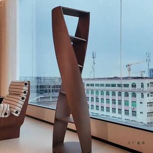 意式7075极简美黑胡桃木旋转书架代现北展简约置物架客厅实木异形