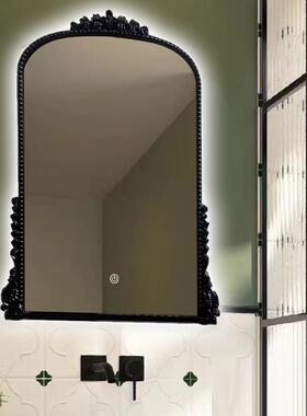 N5间法式复室古炉卫生浴镜子中古风壁墙面装饰镜梳妆镜黑AEI色壁