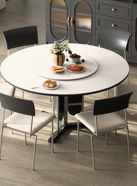 小日记实式高端木岩餐桌圆形带转盘家用新款中74707板古哑光岩板