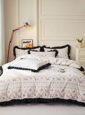 法赫本风水洗棉夹棉31128床盖四套出租式屋防滑上被套床单三件件