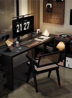 严全选实木学习电脑桌卧室家用黑转角桌JQN子型桌书色柜书电竞桌