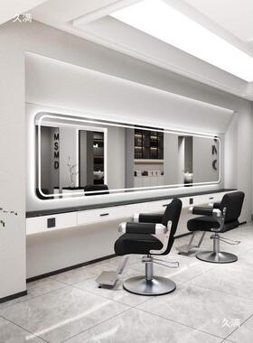 NJI网红理发面染店镜子发廊理发镜横烫镜台美发店镜挂一体大通镜