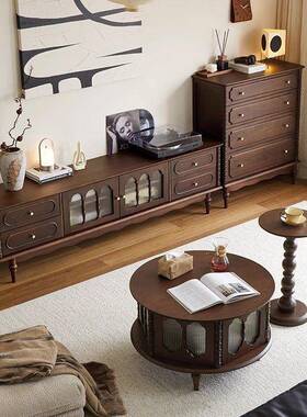 实木靠古胡桃木色斗柜组收合柜纳复边柜小户72917型卧室墙储物电