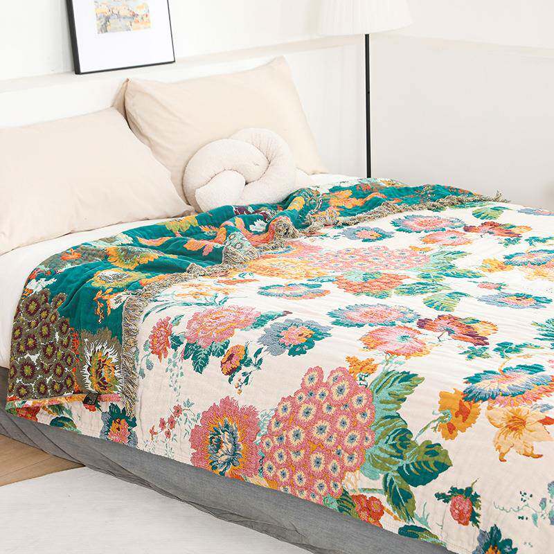 一束花全棉多层纱布毛巾被纯棉夏季毛毯办公室午睡毯被子沙发盖毯