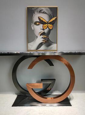 现代厅简约入户案靠墙CCZ条玄关台轻奢玄关意式不锈桌钢创意客玄