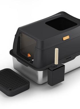 猫砂外盆全封闭入顶式超号猫大砂盆不CKA锈钢猫砂盆全封闭防溅猫