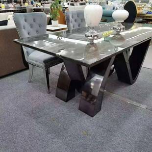 意式轻奢桌餐锈饭桌椅套装小户型后现代创意不钢76204大理石餐家