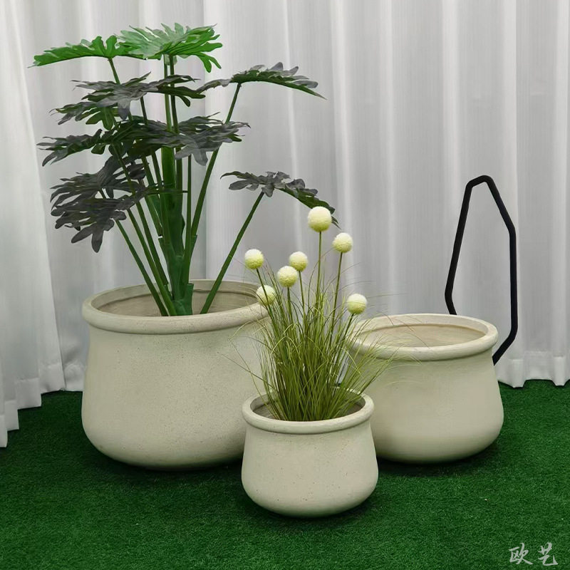 厂家直销玻璃纤维水泥花盆各种仿真植物盆栽防碎大花盆跨境货源