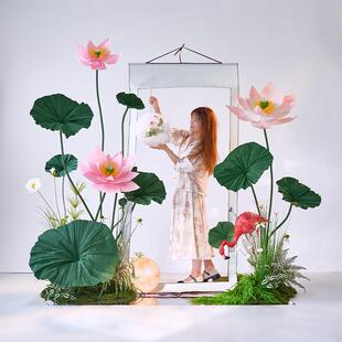 仿真荷花拍照道具展会活动布置创意假荷叶商业美陈设计装饰造景