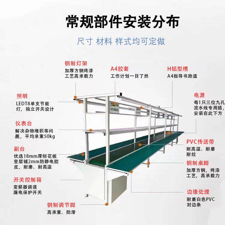 防静电车间流水线工作台装配生产包装线输送机传送带不绣钢打包桌