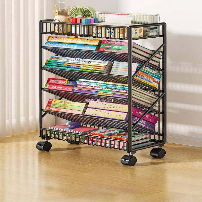 书架落地置物架一体靠墙可移动简易儿童书本桌带轮小铁艺收纳架子,工业油品/胶粘/化学/实验室用品,其他实验室设备,淘宝优惠券,粉丝福利购,淘宝优惠卷