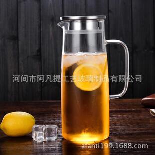 加厚凉水壶1500毫升高硼硅耐热凉水壶不锈钢带盖过滤玻璃冷水壶