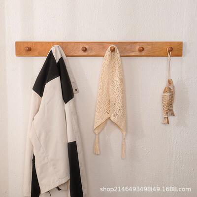 实木挂衣架QKG壁挂墙上挂室置物后架免钩打孔卧门衣服收纳玄关排