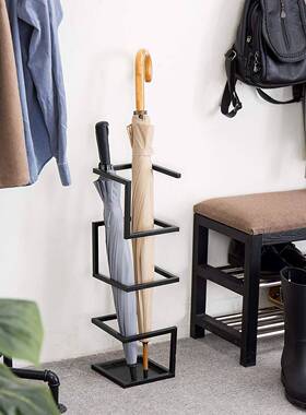 计家居艺LJC雨伞桶架/家居伞桶收纳架/几何设金铁属伞架架，黑色