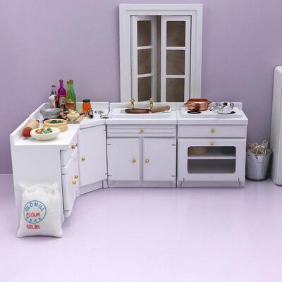 1：1屋2娃娃家具厨模房摆件灶橱台橱柜冰箱微缩场景型A870-4-WOB1