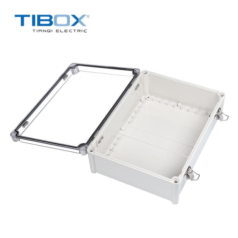 TIBOX不锈钢密铰链线搭扣封盒可开孔外防水透明塑料TJ-ATH接盒