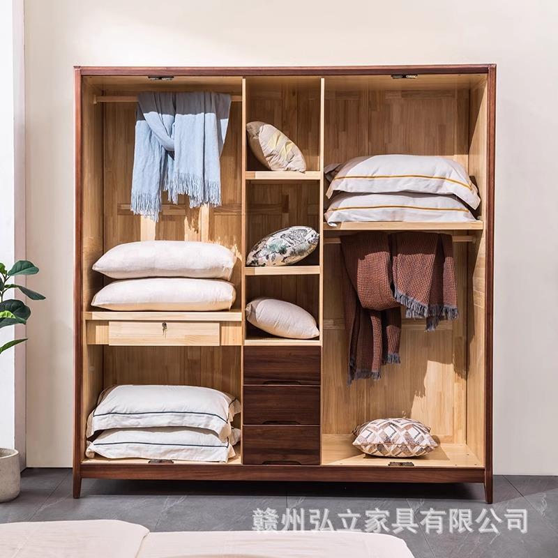 实木衣柜四门门卧中室简约黑胡桃木530新橱式开门储物大衣收纳家