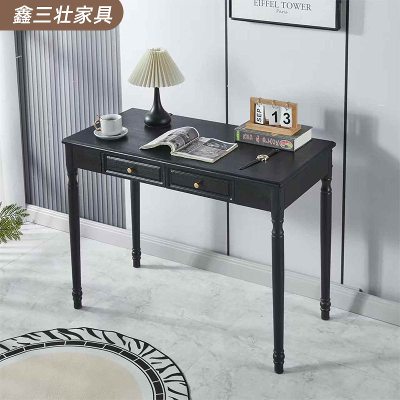 家用黑色书桌书房卧室小户型复古写字桌办公室电脑桌中古风书桌