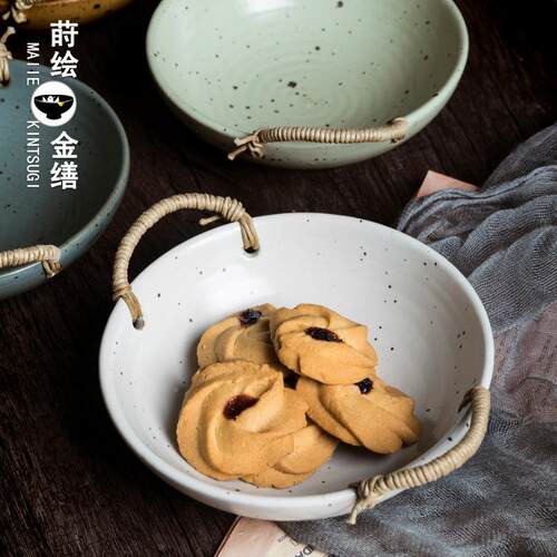 F759H9SS网红粗意陶复古怀旧餐具创日式碗耳双汤碗麻绳老式土陶面