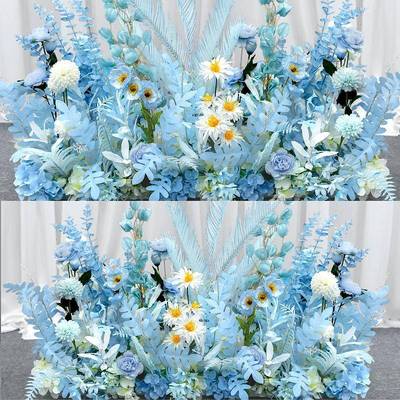 款婚庆礼地排新花仿真花婚布置装2025跨境饰花排路引礼花婚假花蓝