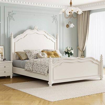 轻奢实木床简约法现代白色1.8床mASC双人式奶卧油风公主主婚床纯