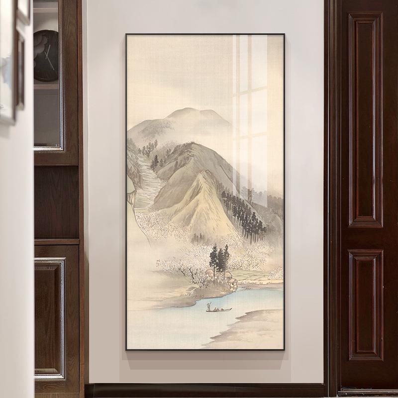 中式入户玄关装客饰画山水画挂画中948国走廊过道新壁画厅墙画竖