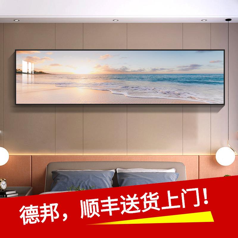 现代简约画卧室饰主卧IBO温装馨床头挂画大气海象景横幅壁画抽客