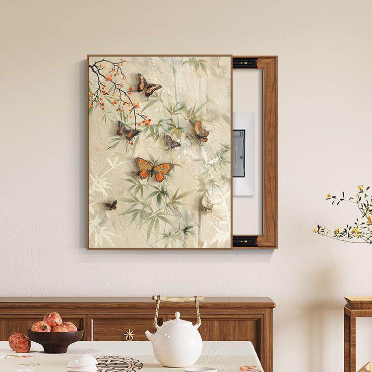 中式竹平安电表箱装画报林礼青竹配电箱电闸开关遮饰挡弱新电箱竖