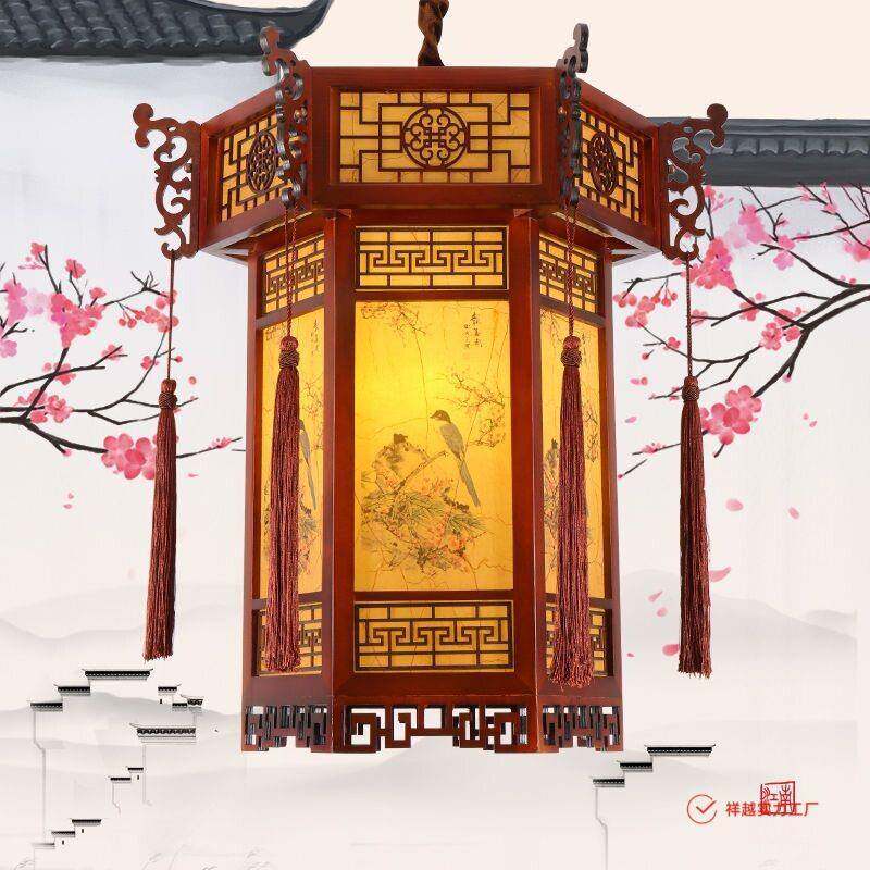 道古仿中式吊灯实木灯笼走廊过茶楼灯木艺阳台小350小吊灯头中国