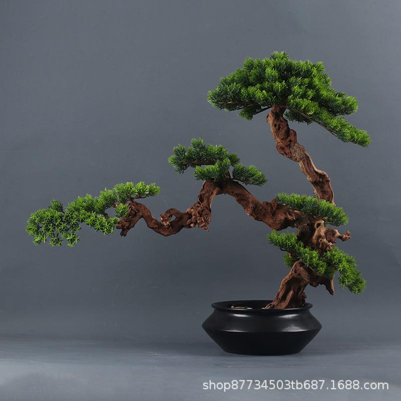 新中式仿真迎客松盆景枯山水绿植植物家居室内松树软装装饰品摆件
