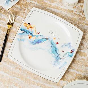 2现0Z120423新款碗套装家用代金边轻奢风碟陶瓷骨瓷餐具具餐乔迁