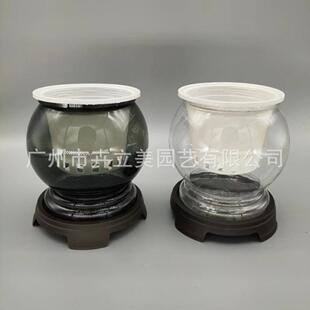 简约圆球形培植圆球物盆透明懒自吸水桌水面摆花件塑料花盆人配套