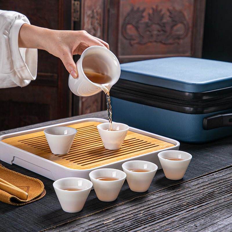 档羊脂功玉瓷夫旅行茶具文套装茶艺教学套羊脂玉瓷组商务公司创节