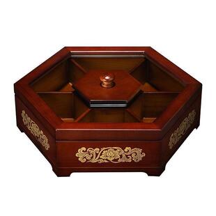 质干盒糖木果盒喜庆家用HNU瓜分格带盖中式创意木质子盘果零食盒