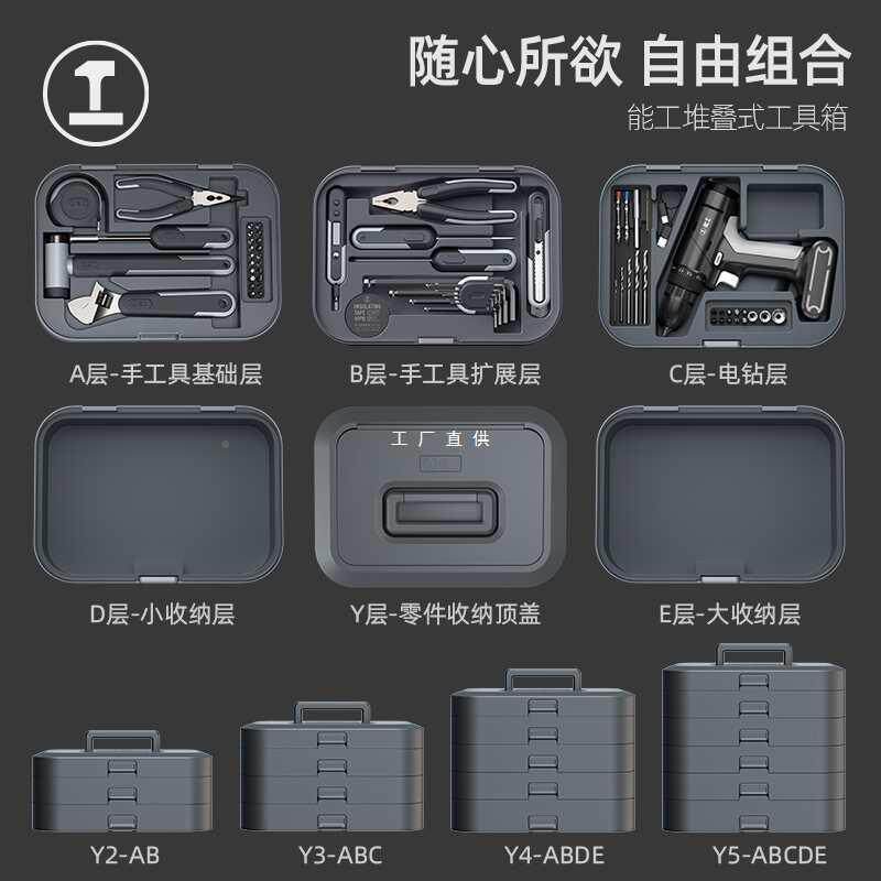 能盒家子具箱用工具套450装多功能维修组合大全五工金工收纳电工