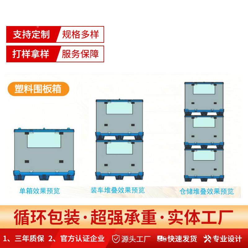 汽车零重部HHH件周转围板箱蜂窝板高承双层吹塑天地折叠塑盖储料