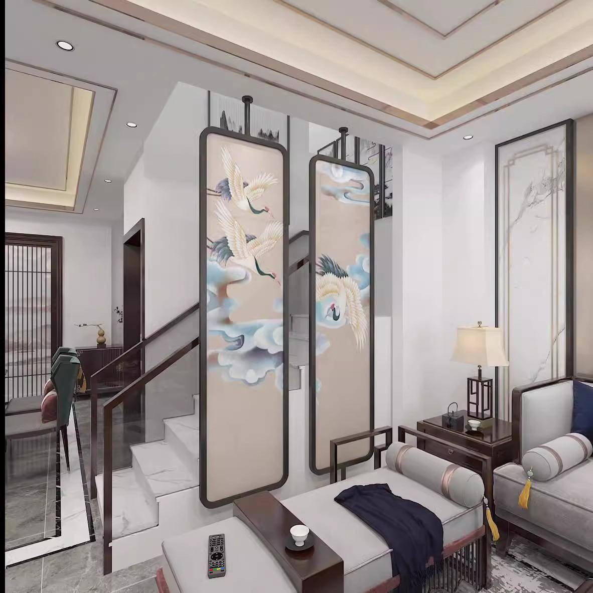 彩绘艺术2玻璃屏风001隔断客厅20旋5款转屏风隔断客厅新遮挡玄关图片