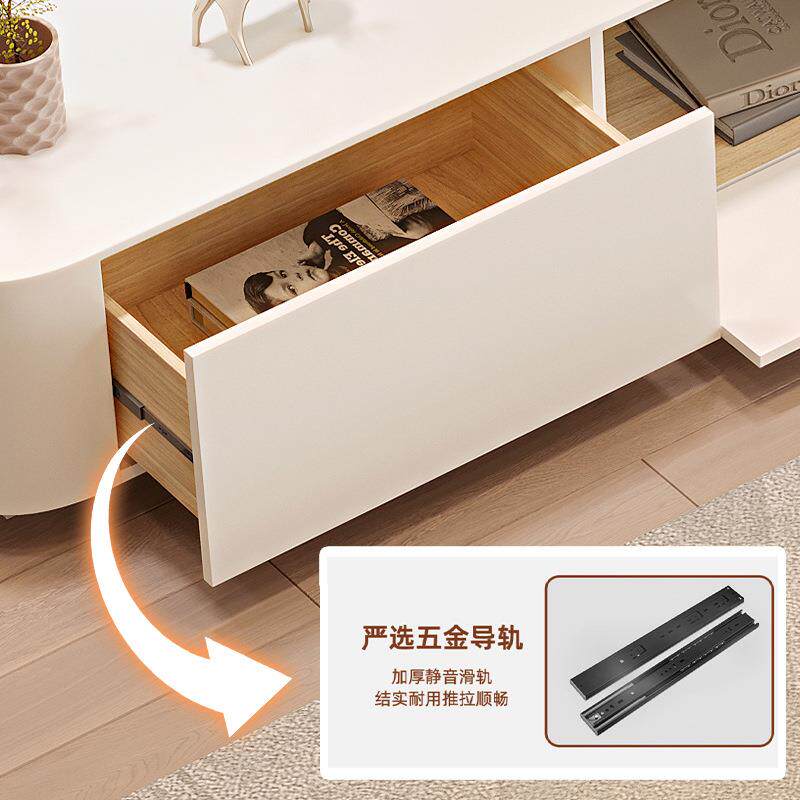 白色地客厅小型户台地柜奶油风实落地圆角木茶几电视机落柜新品岩