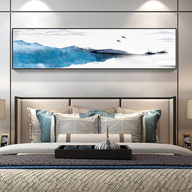 式中水墨禅意客室厅装饰QZ202012新画现代抽象山水横幅长条酒店卧