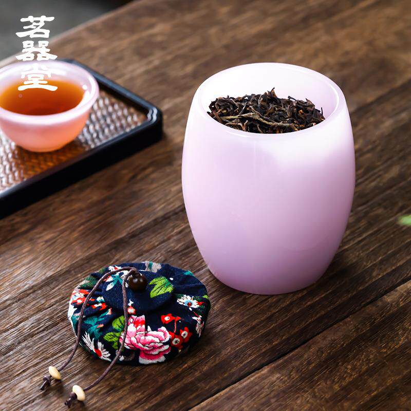 厂家直销芙蓉玉粉瓷叶木盖红茶玻璃琉璃密封储存茶MQT028罐普洱绿