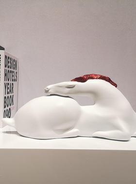 简约饰代意AYT境现色卧马电视柜玄关摆件样板房售楼处软白装品摆