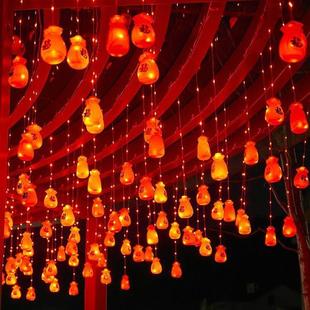 led彩灯闪灯串灯新年福字窗帘灯家用过年春节装 饰户外灯笼氛围灯